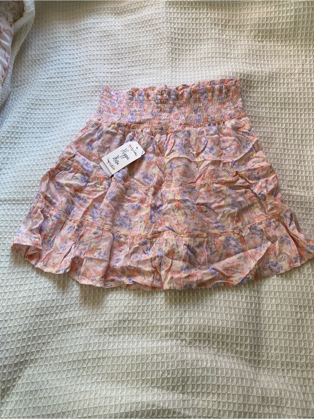 Floral Smocked Mini Skirt in Soft Pink